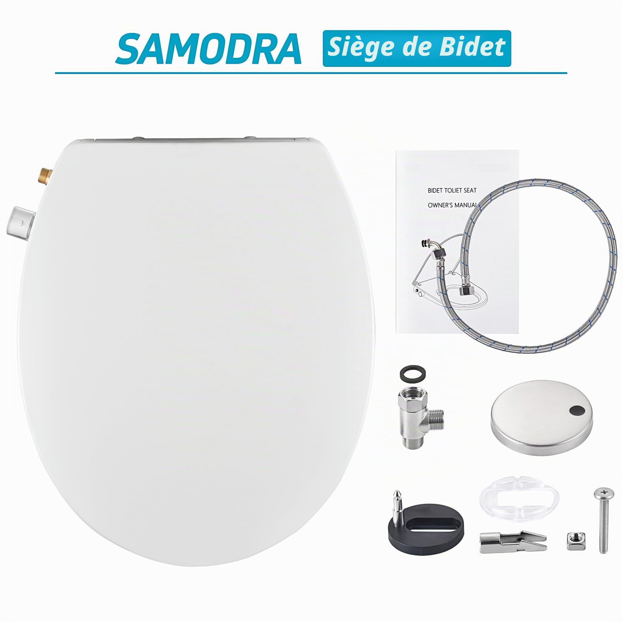 SAMODRA Siège de toilette bidet - Embout de douche WC Bidet Toilette japonaise - Siège de WC avec fermeture automatique - Embout de bidet non électrique à double buse auto-nettoyante