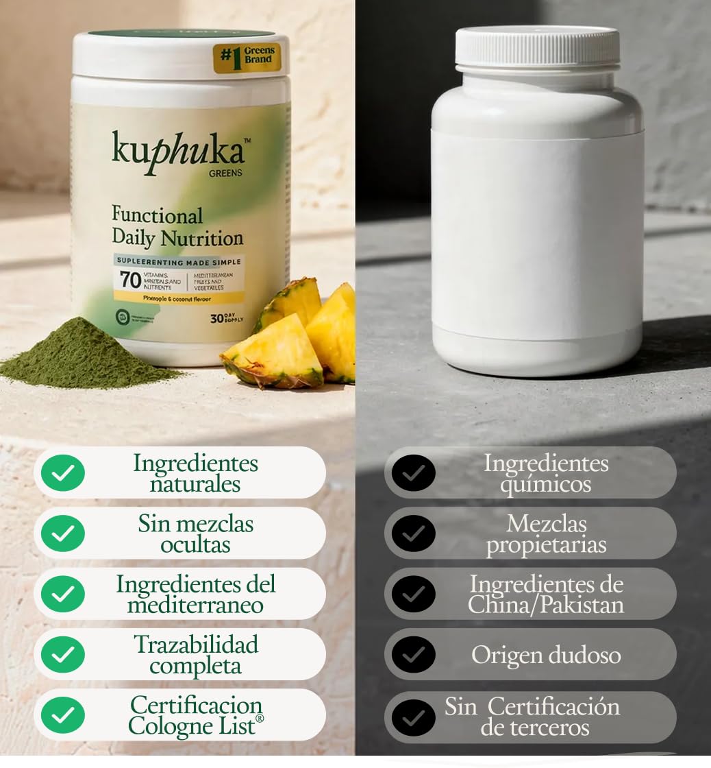 Super Foods en Polvo | NUEVA FÓRMULA 2025 | +70 Greens, Vitaminas, Minerales, Probióticos y Antioxidantes – 100% Natural, Vegano, Gluten Free (Piña/Coco)(411 g (30 dosis))