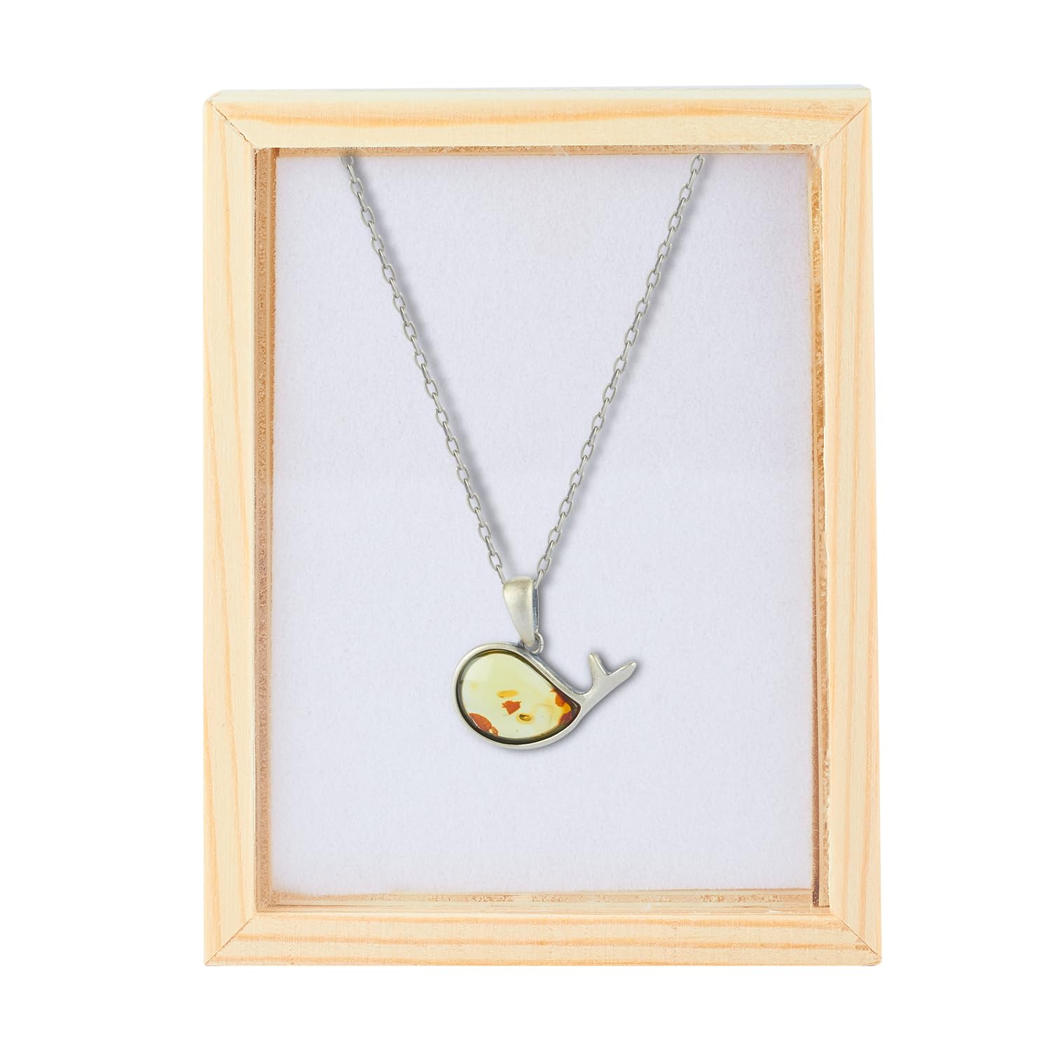 925 collar de ámbar natural del mar Báltico incrustado plata pura, diseño fresco pequeño delfín, colgante de piedra de energía ámbar pulido, caja de regalo de madera embalaje