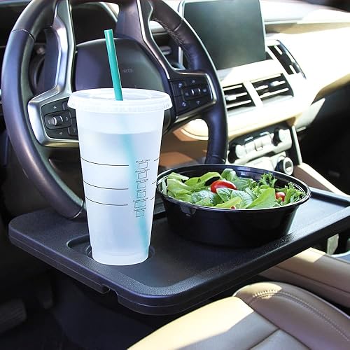 Vista 6 de Limitless RoadWarrior - Bandeja de comida de coche 2 en 1 de doble cara y escritorio para volante, para laptops, tabletas, escritura y comedor Negro