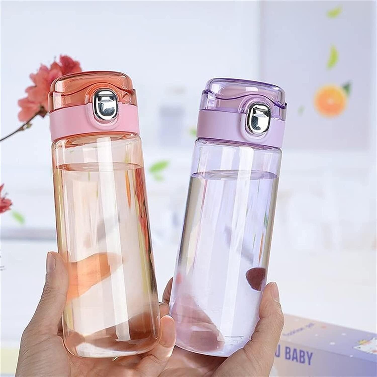Tazza di plastica Portatile per Studenti, Portatile, per Bevande, Bottiglia Trasparente, con Coperchio Bomba, per Ufficio e Sport all'aperto
