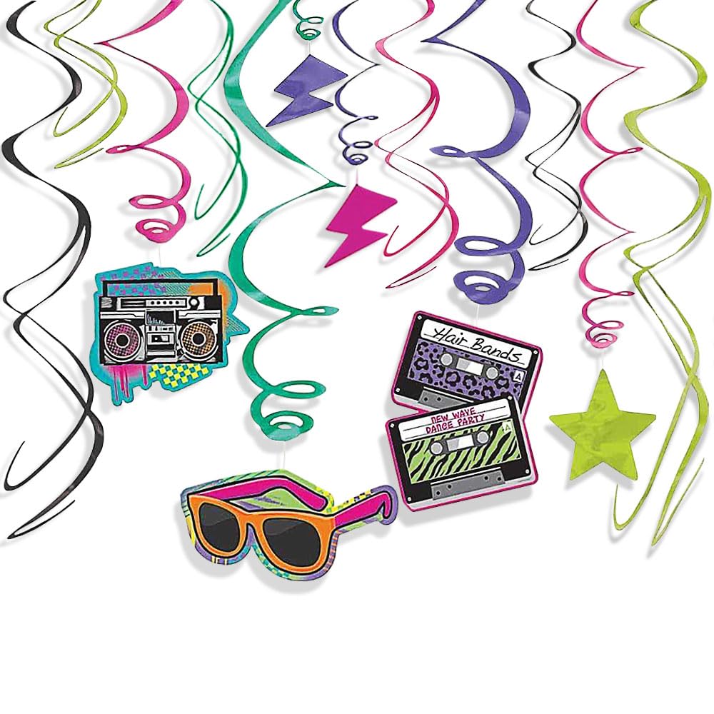 (PKT) Totally 80s Swirl Decorations (12 pk)