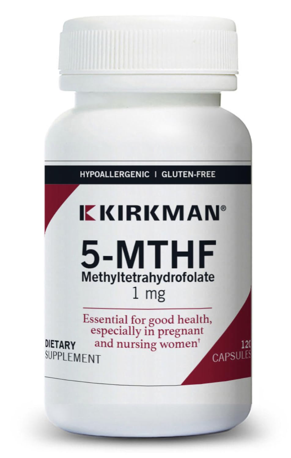 Kirkman 5-MTHF - Hypoallergenic - 120 Vegetarian Capsules - folic Acid Essential for Good Health