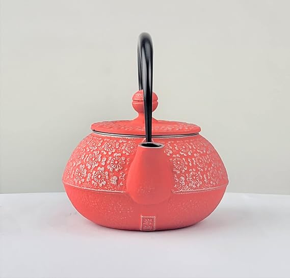 Iwachu 12705 Teapot, 3 Type Cherry Blossoms, Silver/S, Pink, 0.32 L; Inner Hollow Enameled Nambu Ironware