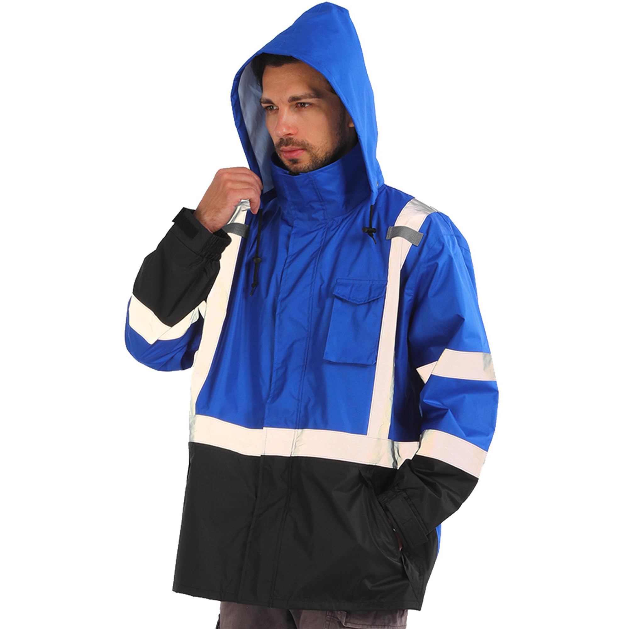 sesafety Hi Vis Rain Jacket, ANSI Class 3 Waterproof High Visibility Gear | Heavy Duty Mens Work Rain Coat with Interior Mesh, Dirt Hiding Black