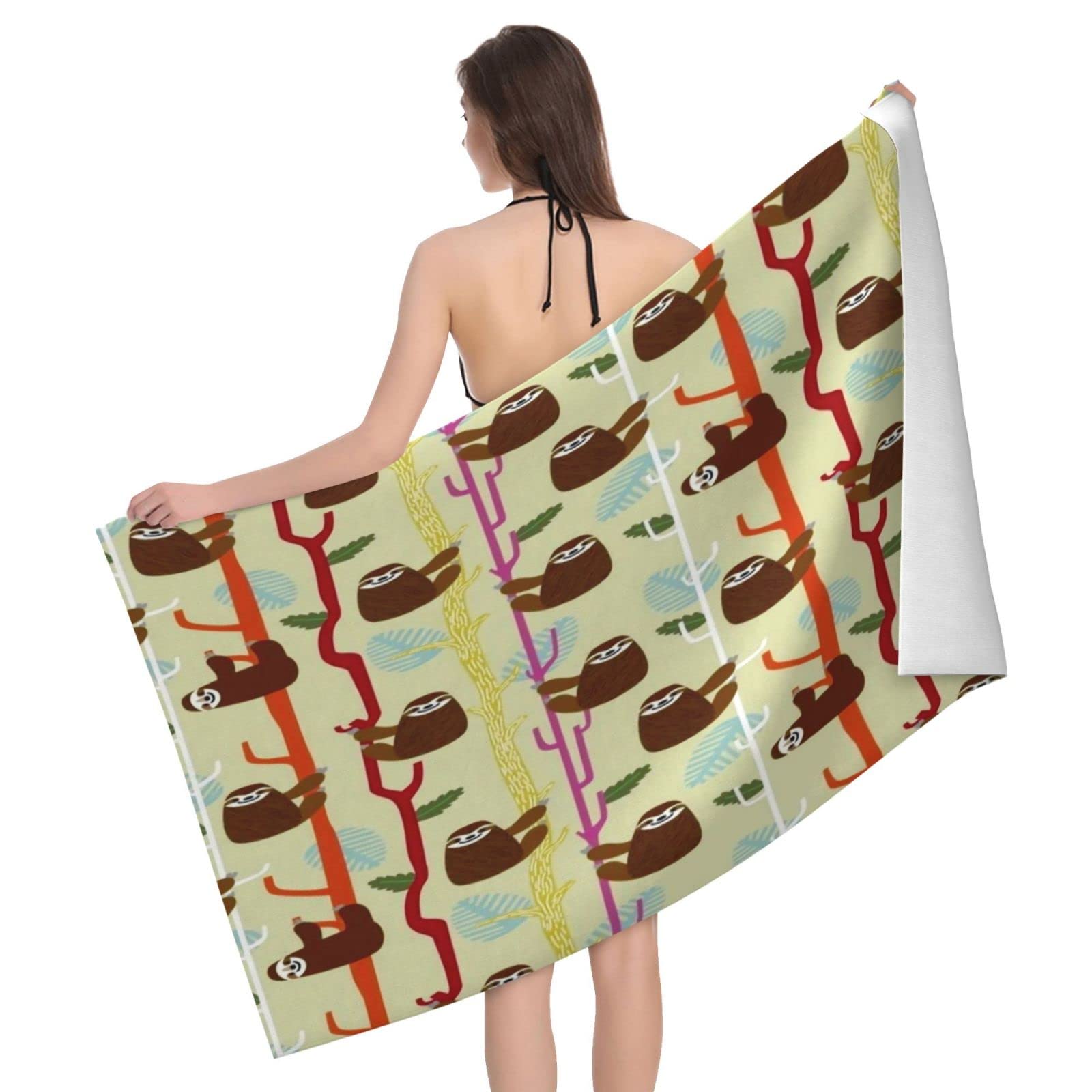 Lawenp Sloth Climbing Trees Beach Towel, Lightweight Sand Free Quick Dry Microfiber Absorbent Bath Towel for Kids, Adults, Swimming, Bath, Yoga, Pool, Travel, Camping 32"X52"