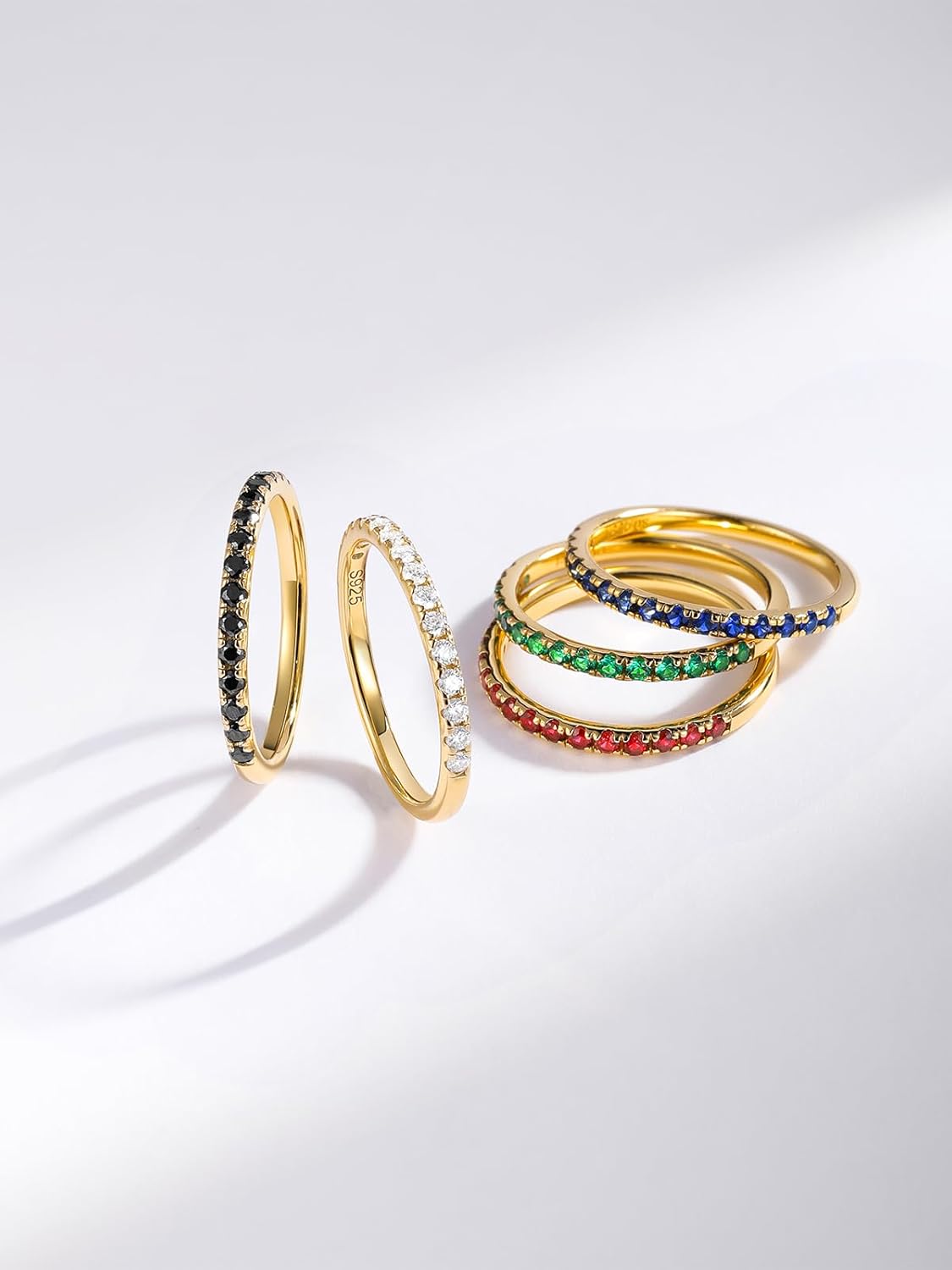 Emerald/Ruby/Sapphire Wedding Band for Men Women 14K Gold Plated Sterling Silver Bands 925 Stamped Stackable Finger Jewelry 2mm Moissanite Eternity Rings -Size 4-10 - Image 4