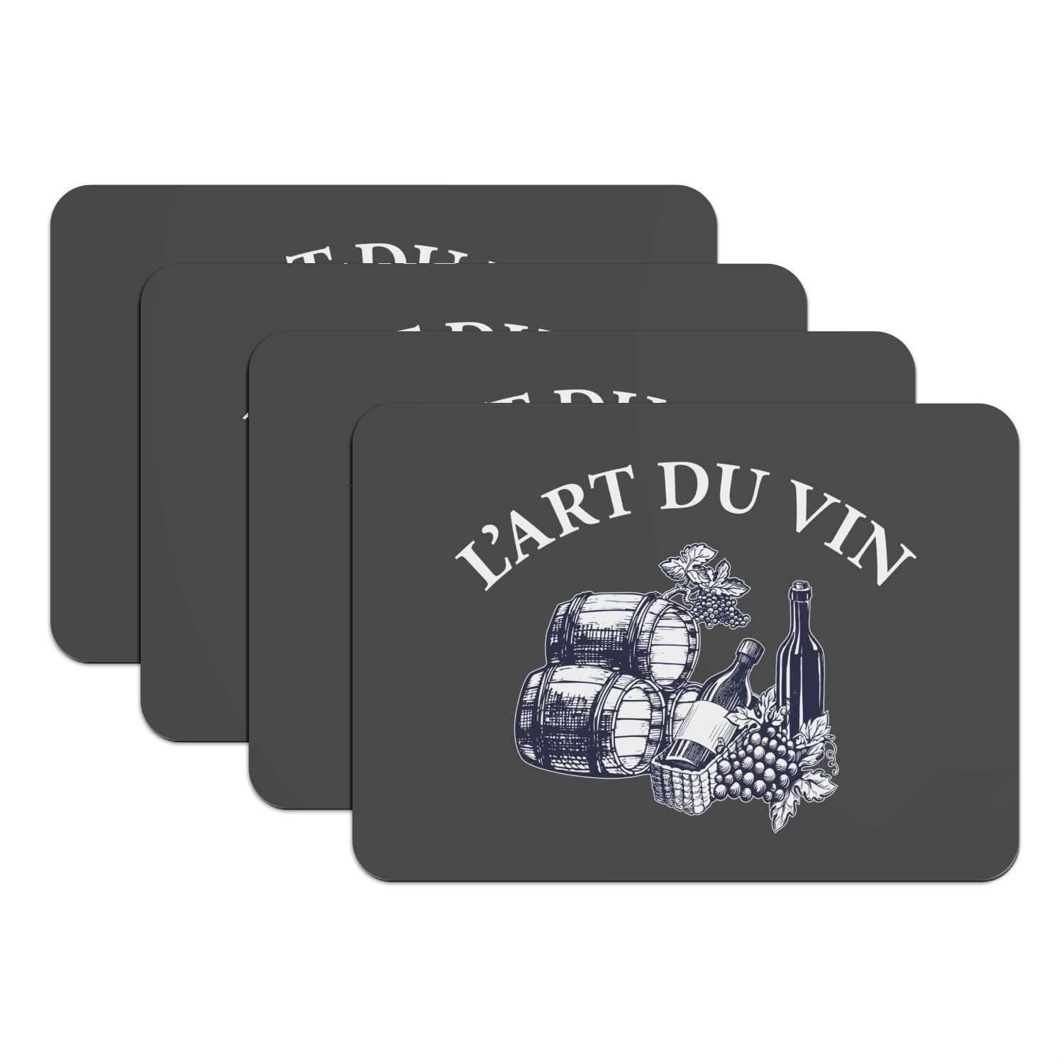 Sets de table caoutchouc noir grand format antiderapant art du vin 4 pcs