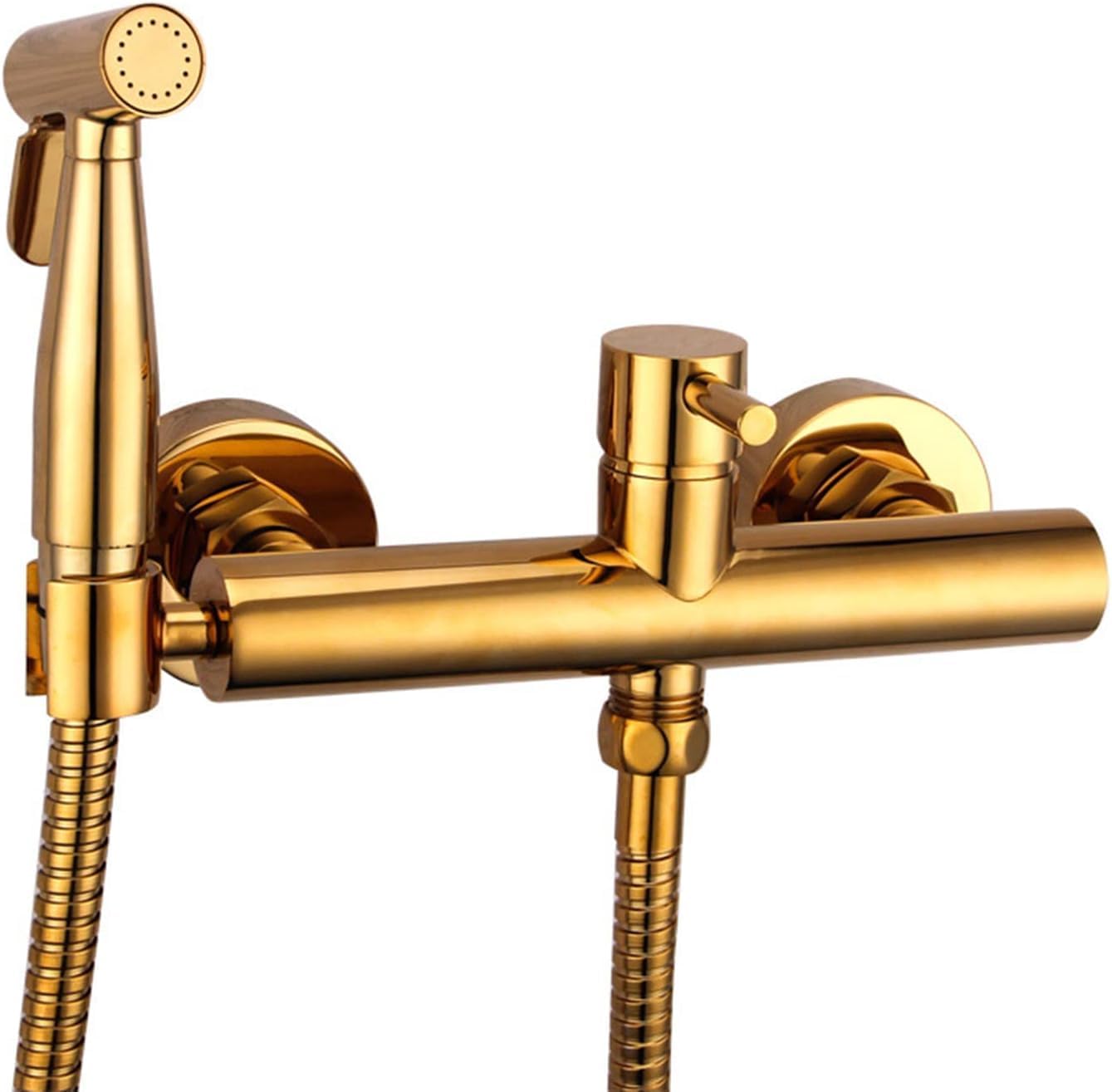 Toilet Handheld Bidet Sprayer with 1.5m Stainless Steel Hose, Wall Mount Brass Hot and Cold Hygiene Toilet Hand Shower Kit, Gold Finish