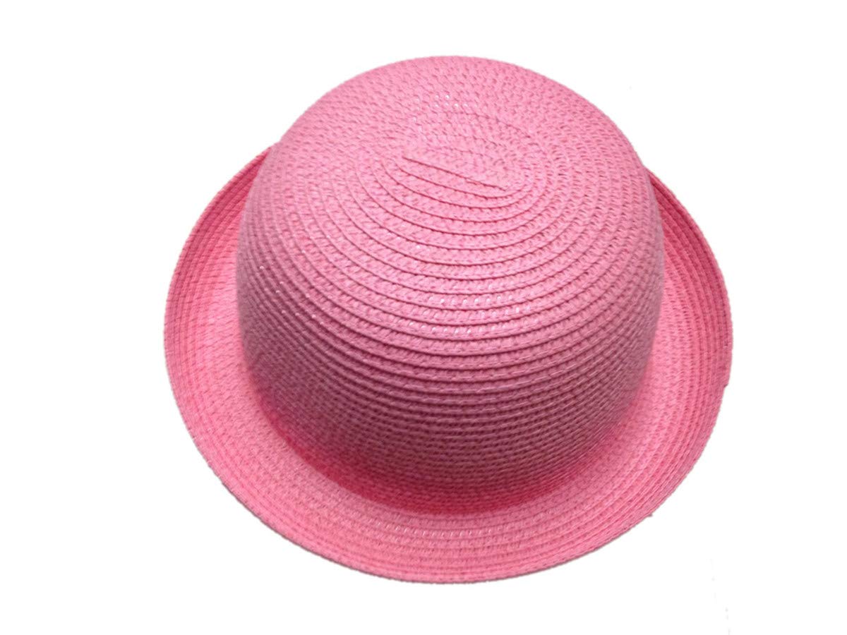 ACVIP Womens Summer Roll-Up Brim Straw Bowler Hats Cloche Sun Cap Headwear (Pink)