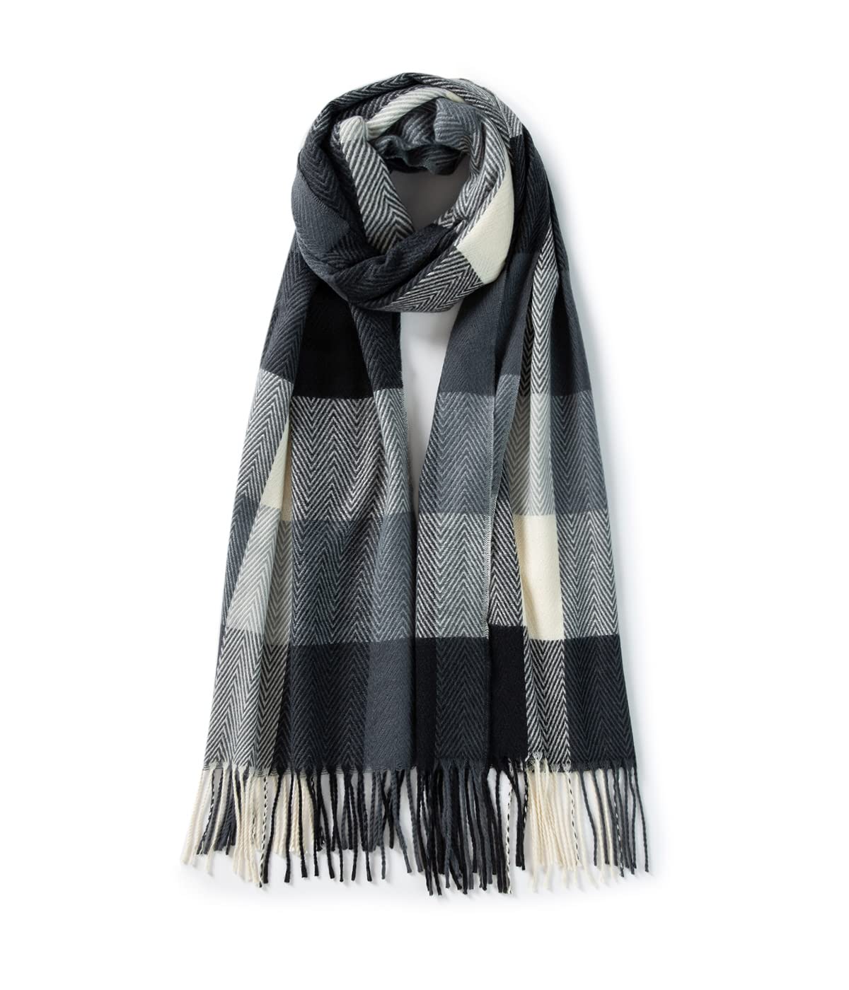 Villand Women's White & Black Check Wool Scarf - Winter Warm Checked Scarves For Large Soft Thick Shawls And Wraps With Gift Box (White & Black Check)
