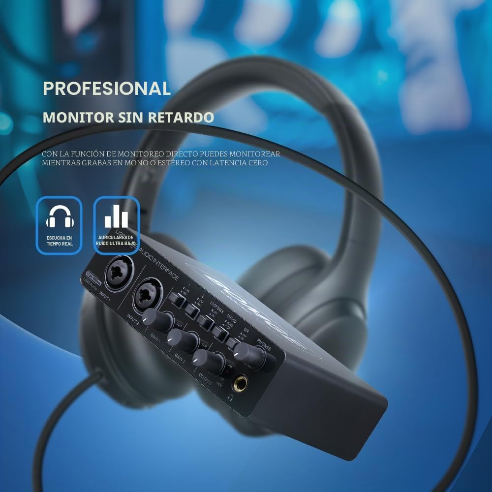 BOMGE U202 Interfaz de audio USB con preamplificador de micrófono XLR/TSR/TS, 48V, resolución de 32 bits/192kHz para grabación en computadora, streaming, podcasting