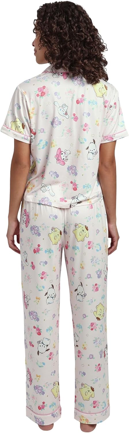 Bioworld Hello Kitty & Friends All-Over Print Women's Button-Down Shirt And Pants 2-Piece Pajama Set - Image 2
