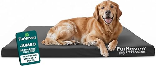 Furhaven Cama ortopédica resistente al agua para perros grandes con funda extraíble lavable, para perros de hasta 95 libras – Colchón de lona Oxford