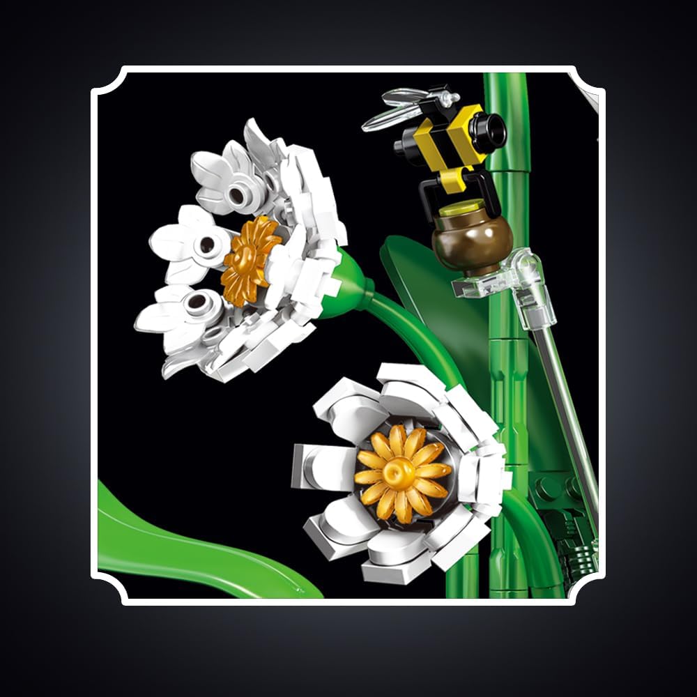 39095 Coffee Cup Daisy Building Blocks Flower Set, 496pieces of Floral and Plant Series Block Sets, Adult Creative Enthusiast Model Gifts and Unique Collectibles, Can be Used for Room Decoration