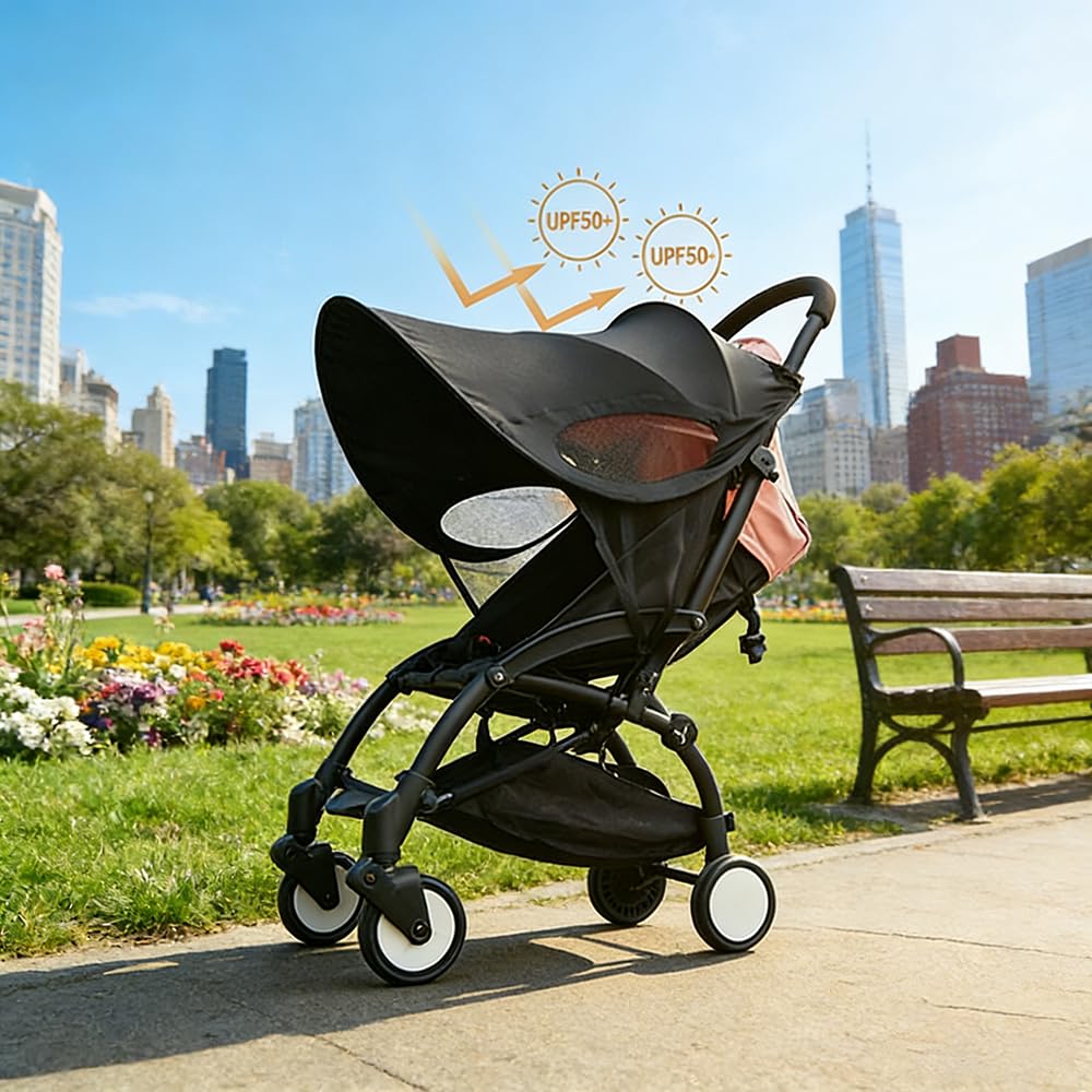 Pare-Soleil Poussette Bébé Universelle Auvent de Poussette bebe Confort Respirant Pare Soleil de Landau Nacelle Anti UV UPF50+ Housse de Protection Coupe-Vent Couverture Soleil Poussette Etanche