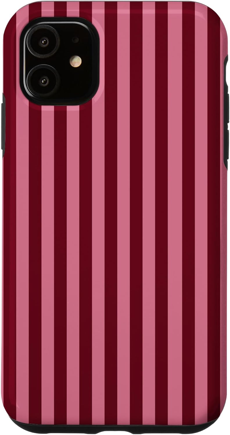 Burgundy and Pink Stripes Geometric Vertical Lines Trendy Case for iPhone 14