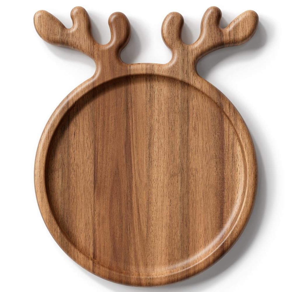 CTRLZS Wood Serving Platter with Handle, Round Wooden Food Dish Plate, Decorative Charcuterie Board for Cheese A