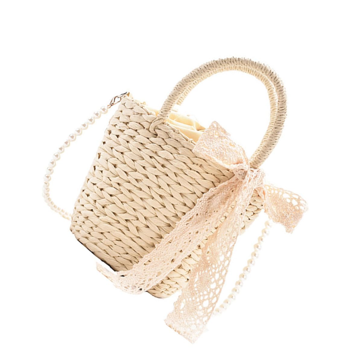 Abaodam Borsa Tracolla Donna in Paglia Beige con Decorazioni a Sfera, Borsa da Spiaggia per Party e Shopping, Funzionale per Storage e Design Raffinato