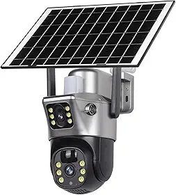 Câmera Solar 4G com Lente Dupla PTZ, Sem Fio, Visão Noturna Colorida, Áudio Bidirecional, Externa, Preta