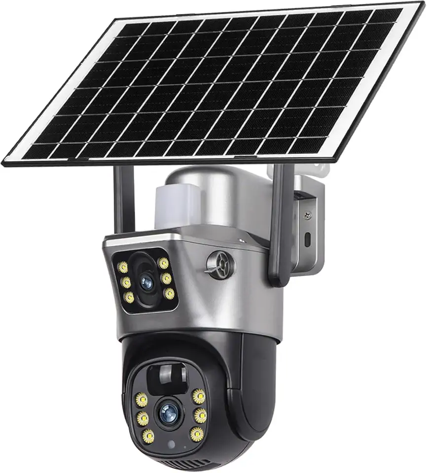 Câmera Solar 4G com Lente Dupla PTZ, Sem Fio, Visão Noturna Colorida, Áudio Bidirecional, Externa, Preta
