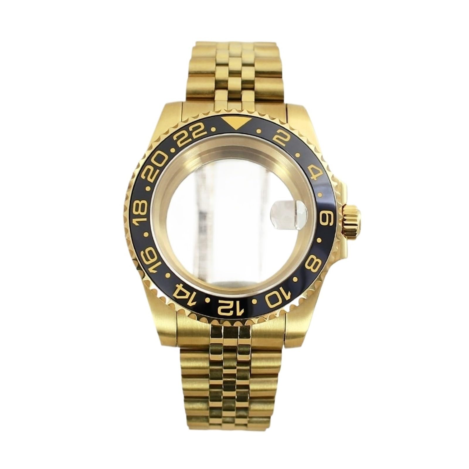 1 Stück silbergoldenes 40-mm-Taucheruhrengehäuse mit Saphirglas for GMT-Uhrwerke NH35, NH36 und NH34, 5-gliedriges Armband aus 316L-Edelstahl