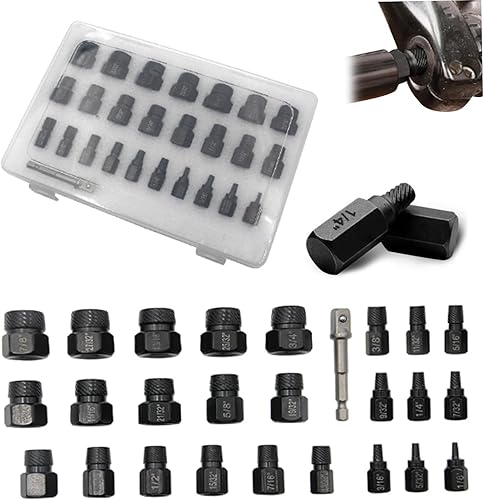 Screw Extractor Set, 26PCSSet Carbon Steel Bolts Easy Out Extractor Kit, Hex Head Multi-Spline Tap Socket, Stripped Screw for Removing Broken Studs