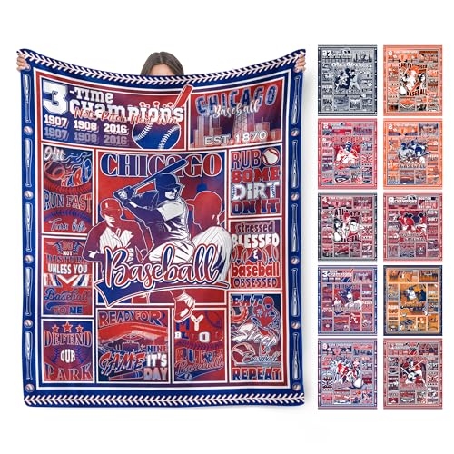 HTAPCHLY Chicago Baseball Blanket City Team Color Plush Cozy Throw for Sofa Bed Multi Size Gifts for Men Boys Teens Sports Fans