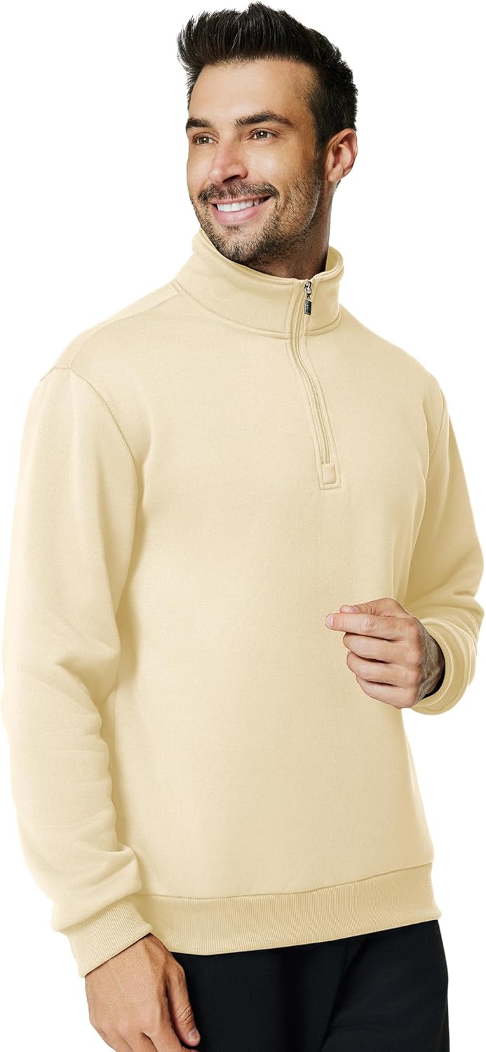 Men's Quarter Zip Up Pullover Long Sleeve Mock Neck Sweatshirt Casual Slim Fit Fleece Sweaters - Image 4