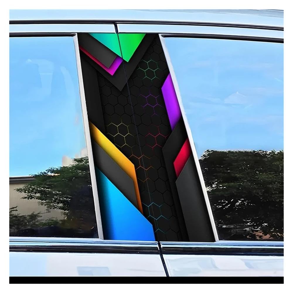 Auto Accessory 2pcs Car Door Pillar Decoration Sticker Geometry Pattern Scratch Resistant Film
