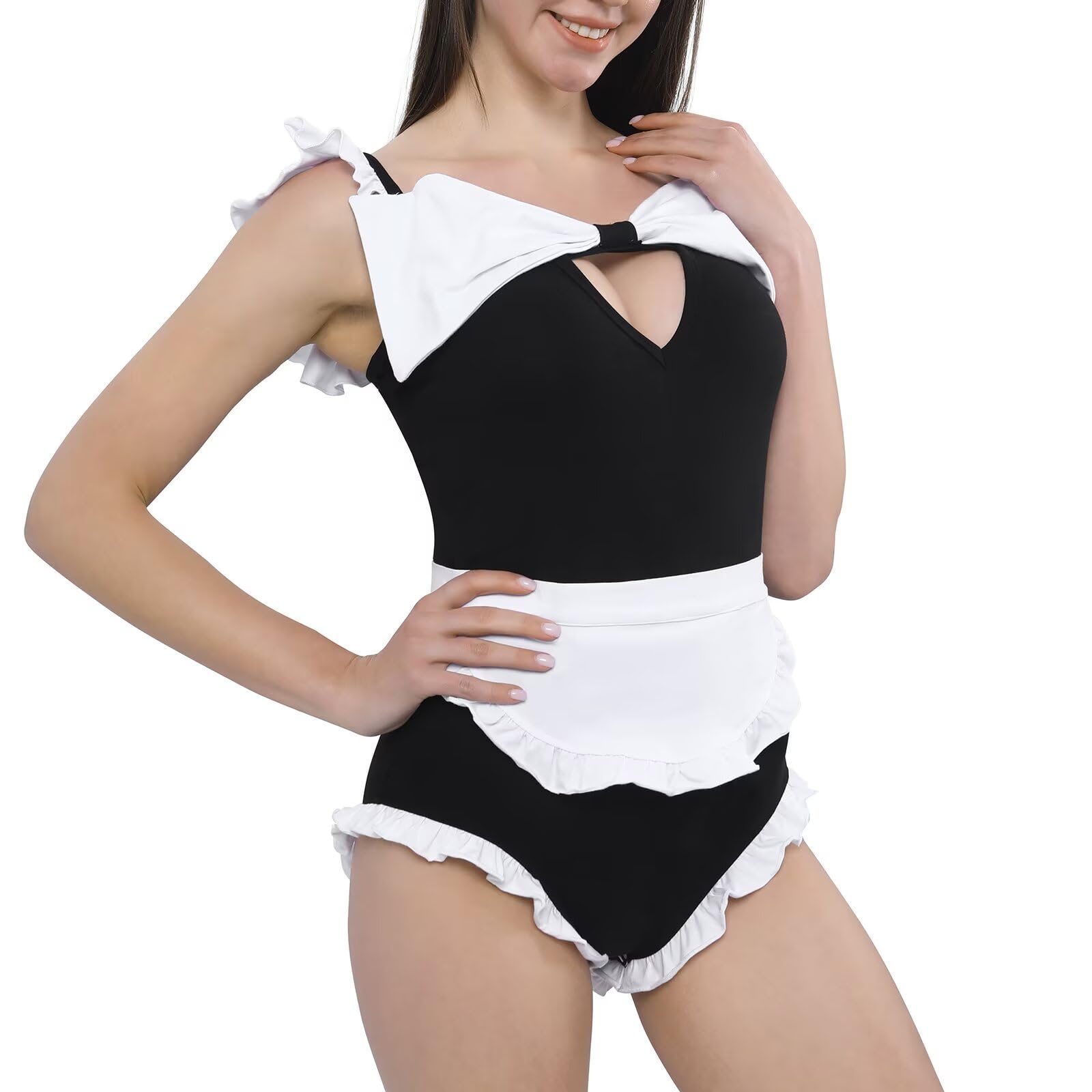 Landofgenie Tuta intera da donna con spalle scoperte con volant a maniche corte cosplay pigiama tuta