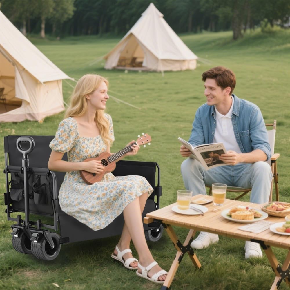 Chariot Pliable Multifonction 200kg, Plage/Camping/Courses, Roues 360° | 200kg/445LBS, chariot pliable tout-terrain, rangement compact, idéal plage/camping/courses, cadre renforcé