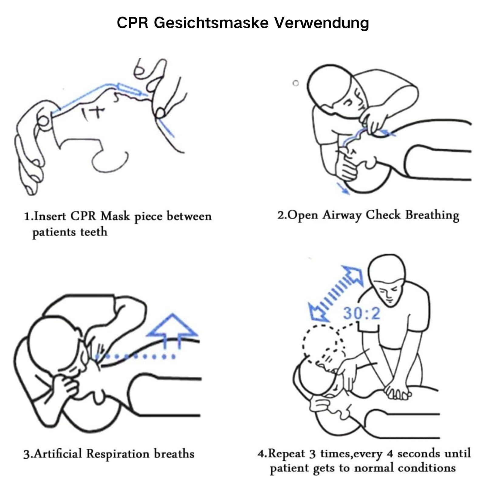 Maschera di ventilazione 6 pezzi, maschera CPR portachiavi con moschettone, panno di ventilazione con valvola di ritegno, barriera respiratoria, CPR, maschera tascabile per primo soccorso o