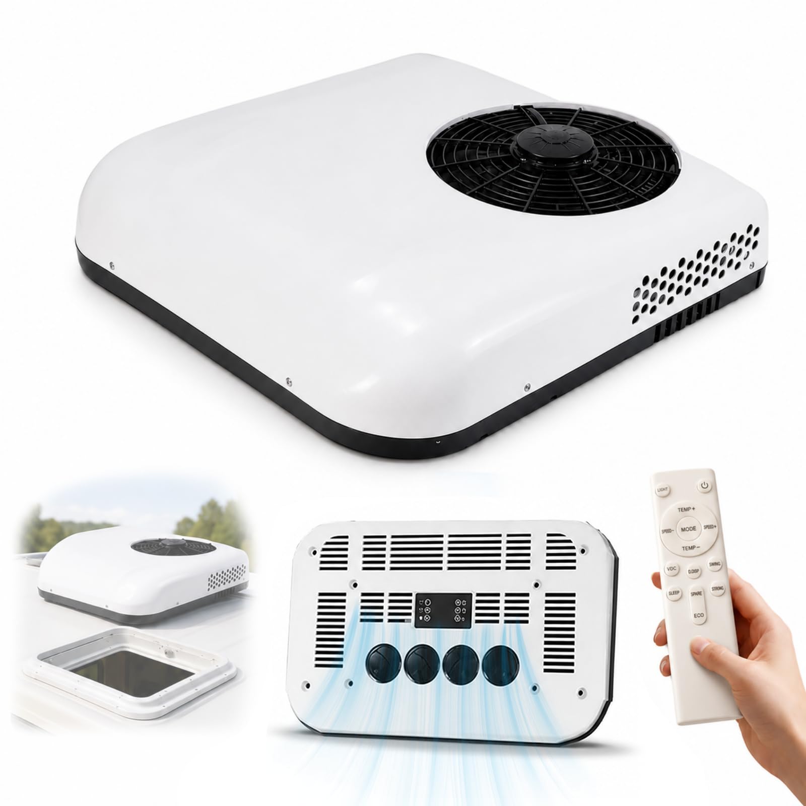 HCAUYNN Caravan Roof Air Conditioner, 12V/24V Motorhome Aircon Unit, Low Profile Rooftop AC, Quiet Camper Cooling, Remote Control Included 24V-White
