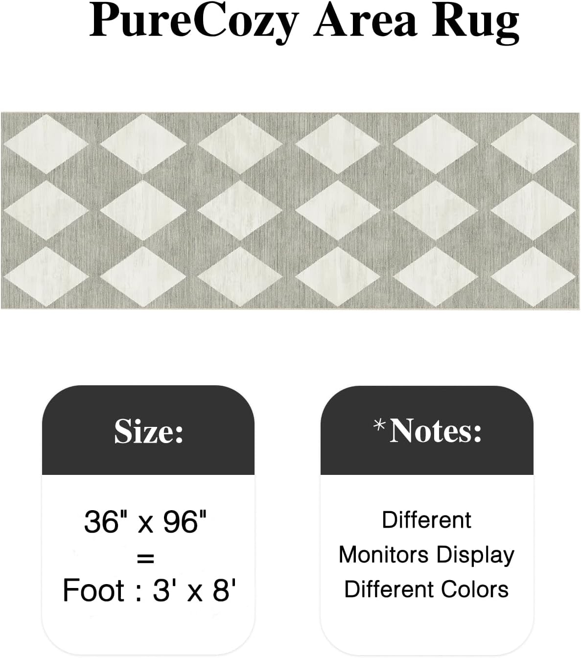 PureCozy 2x8 Runner Checkered Rug for Hallways Black Washable Long Carpet Non-Slip Low Pile Boho Indoor Accent Throw Rug for Entrance Kitchen Bedroom Dining Laundry