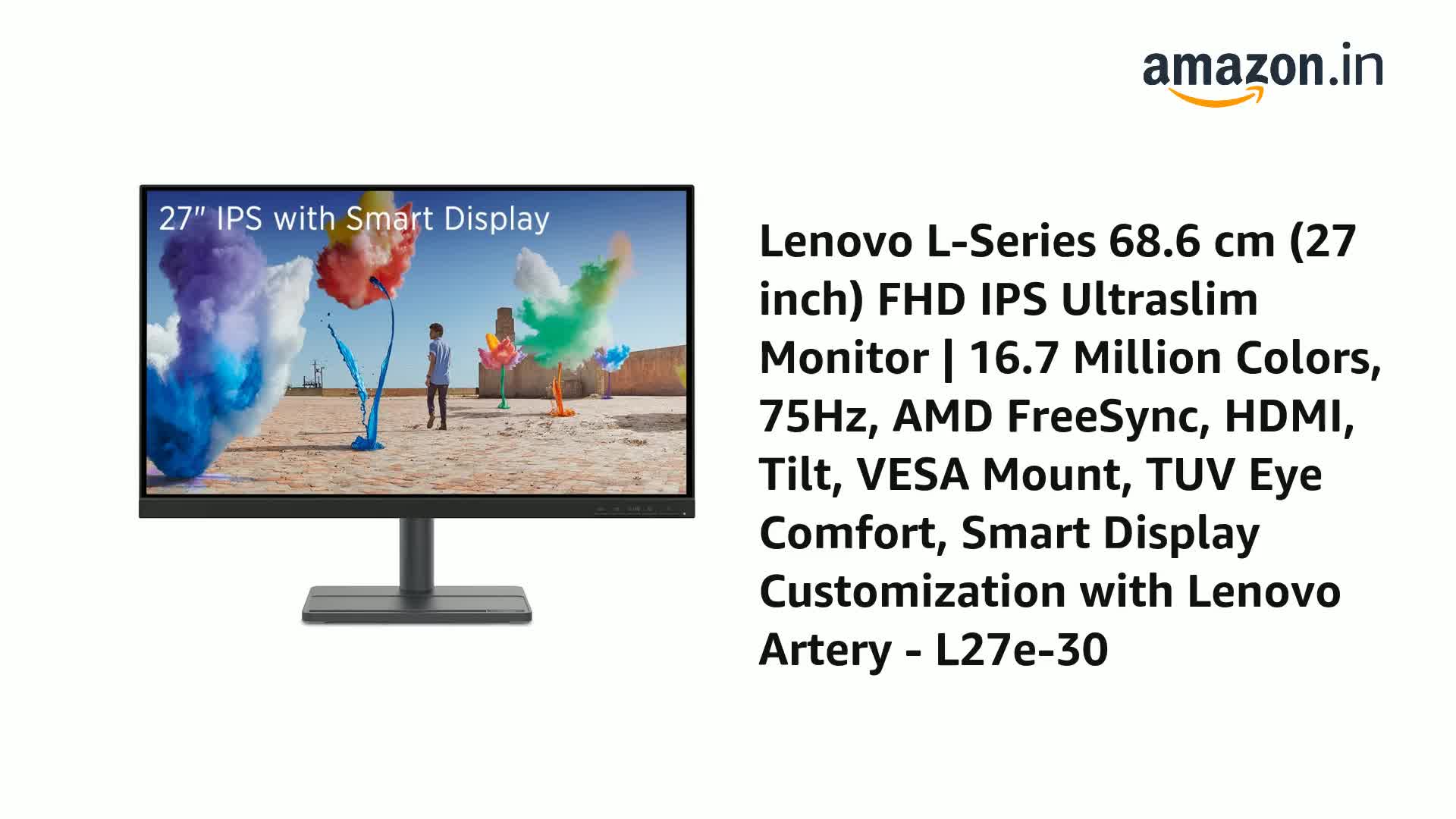 Lenovo L-Series 68.58 cm (27 inch) FHD IPS Ultraslim Monitor |16.7