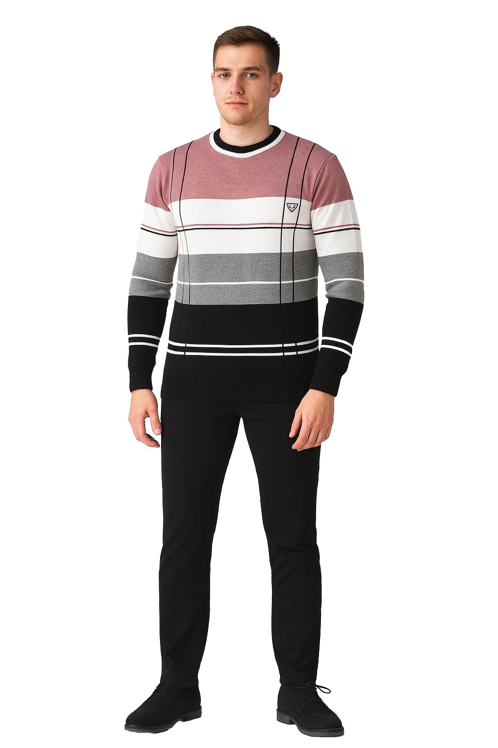 manra Men's Woolen Striped Round Neck Sweater | Multicolor Full Sleeve Pullover for Winter | Stylish Regular Fit Warm Casual Wool Sweater for Men | Comfortable-picture-34