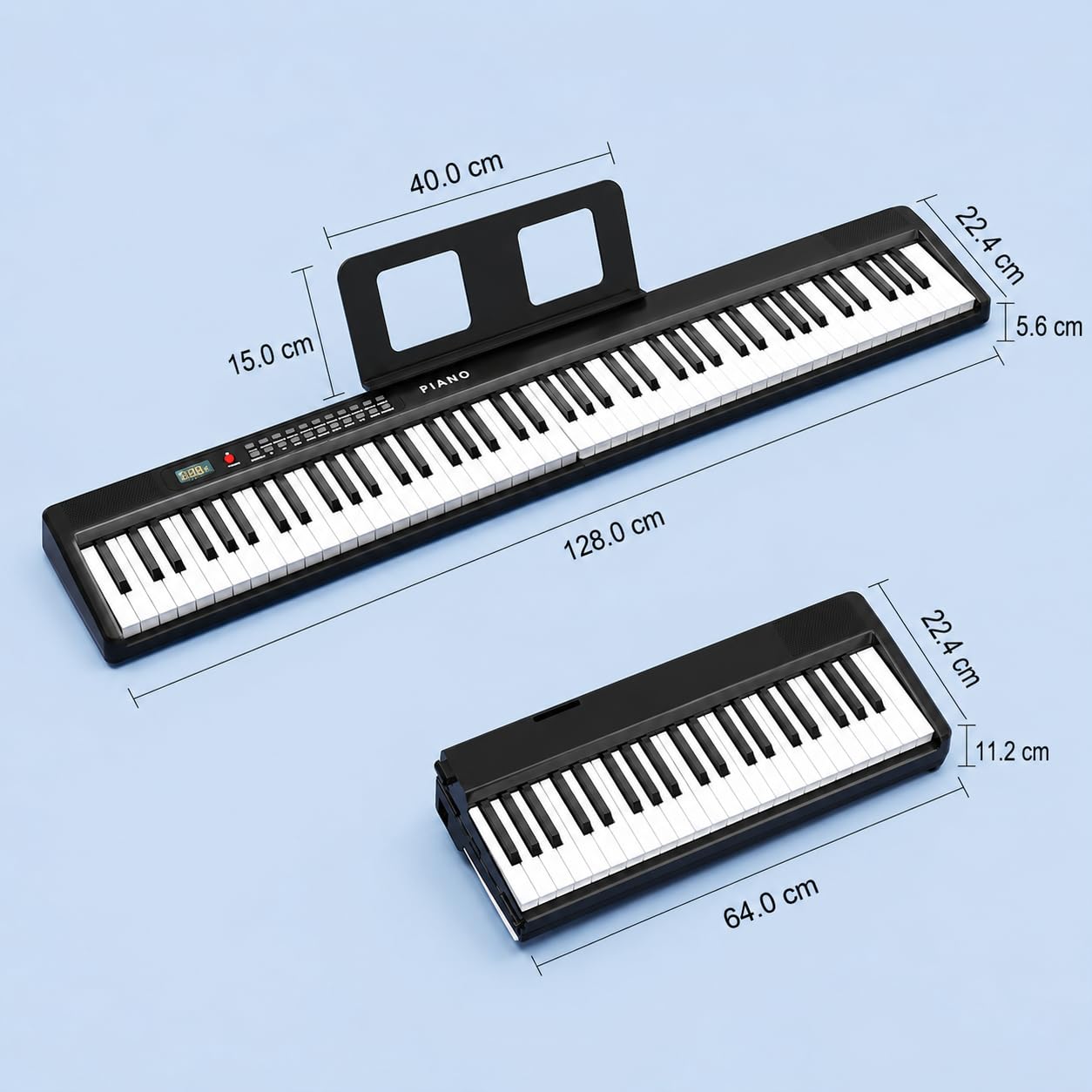 Clavier de piano électronique, pliable, taille complète, 88 touches, avec adaptateur d'alimentation, pédale, support de partition, autocollant, sac, pour débutants, noir