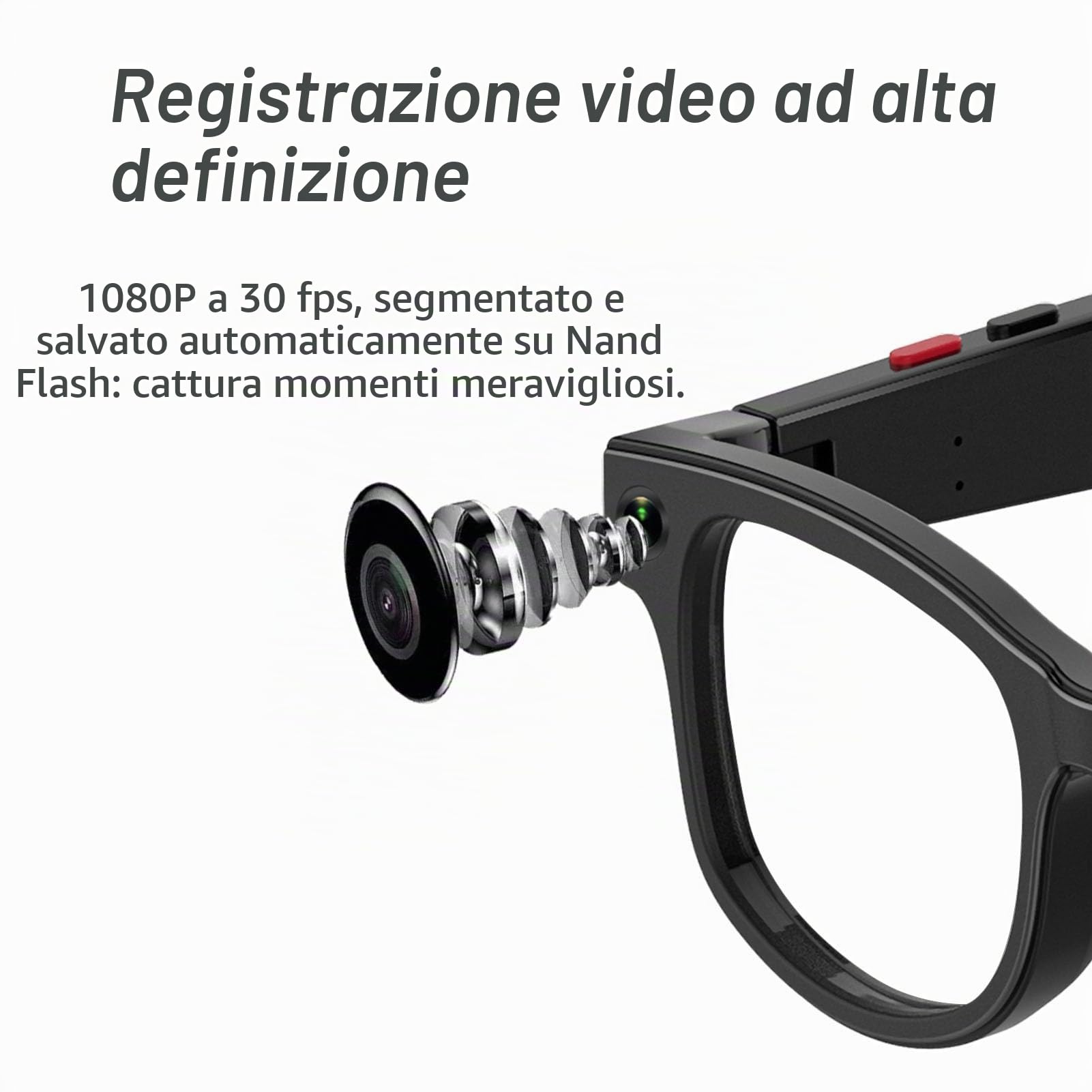 Bewinner AI Smart Glasses with Camera, 1080p HD Registrazione di Foto da 5 MP, Assistente Vocale, Chiamate Musicali Bluetooth, Anti-shake, Occhiali da Sole per i Lavori di Viaggio