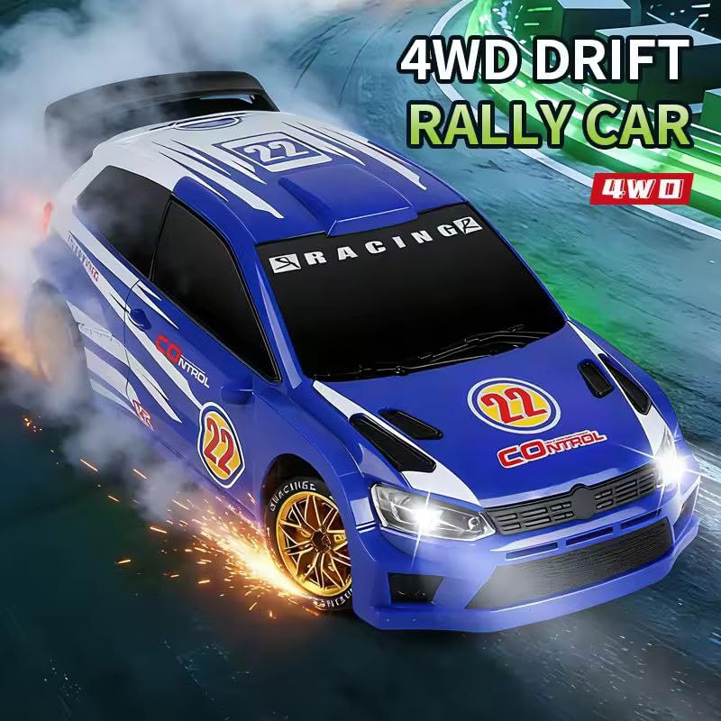 Image of Rc Drift Remote Control Car 1:24 Scale, High-Speed, 4Wd, Led Lights, Rechargeable Racing Car, Drifting Tires, 2.4Ghz, for Kids (1:24 RC Drift - Blue)