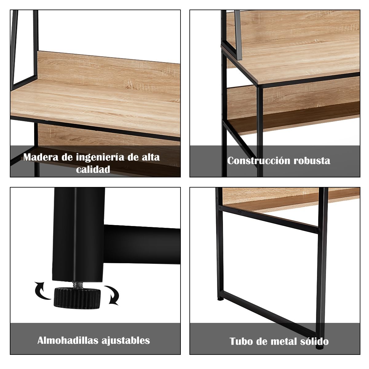 COSTWAY Escritorio para Computadora con Aparador y Estantería, Mesa de Estudio con 3 Cubos de Almacenamiento y Librería Abierta, Mesa Ordenador Que Ahorra Espacio (Natural)