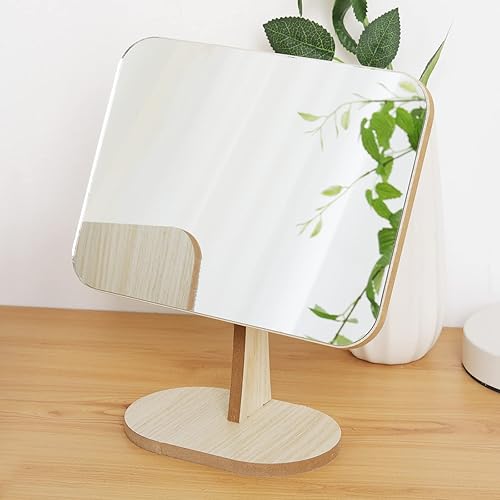 Miniatura 7 de LONGSHENG - SINCE 2001 - Espejo de maquillaje de tocador para escritorio con soporte de madera, rotación de 90 de una sola cara, espejo de mesa