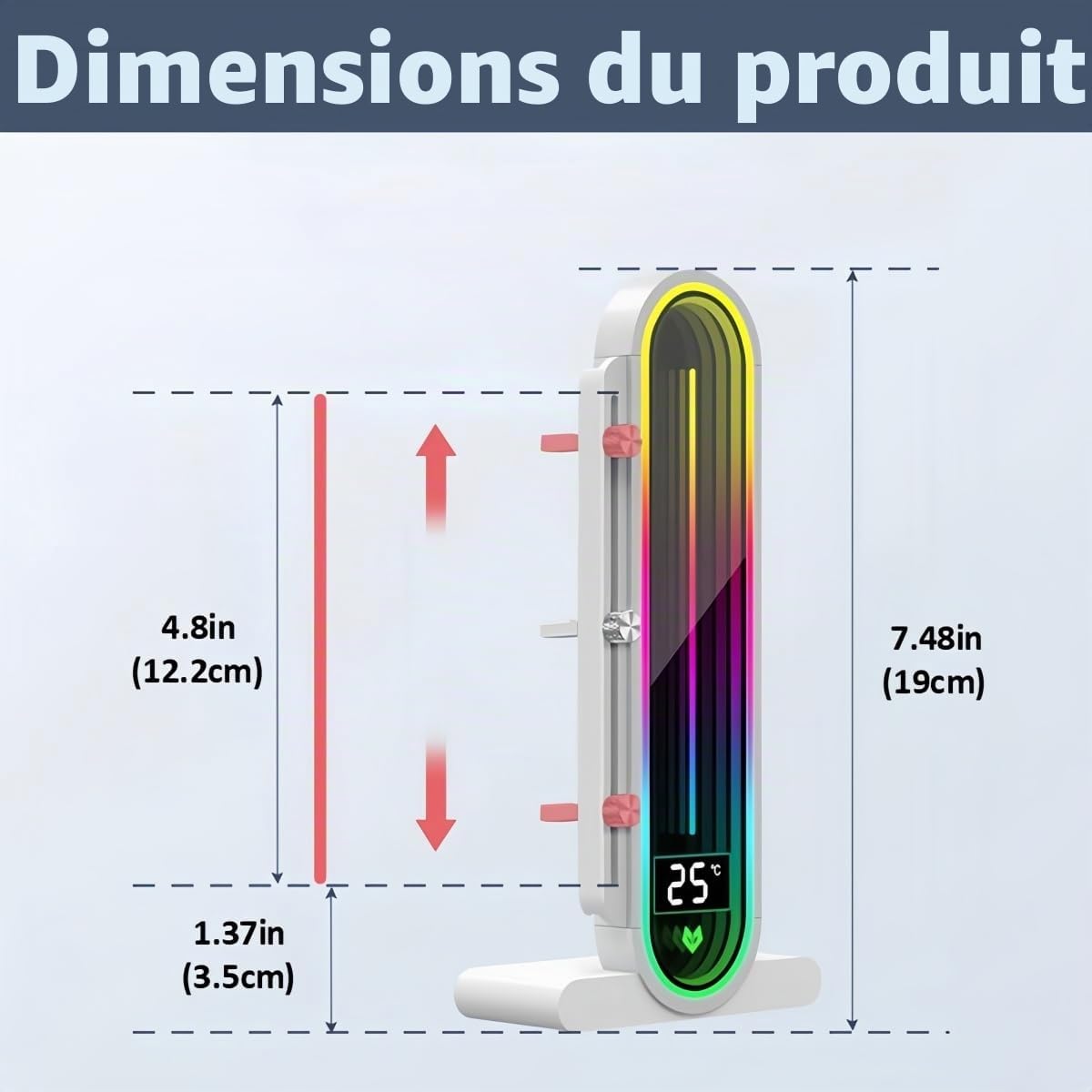 Support de carte graphique RVB réglable en hauteur avec affichage de la température intégré, support de carte graphique PC 3 broches 5 V, support anti-affaissement et base magnétique