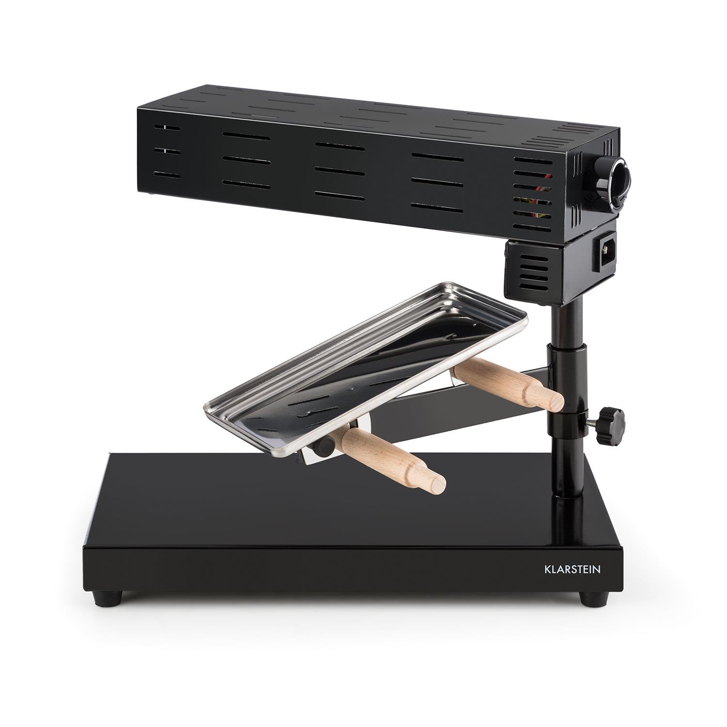 Klarstein Grill raclette do sera z topnikiem ze stali nierdzewnej, Obrotowy i regulowany grill raclette do sera w kawałku, Solidny szwajcarski 600W mały topnik do
