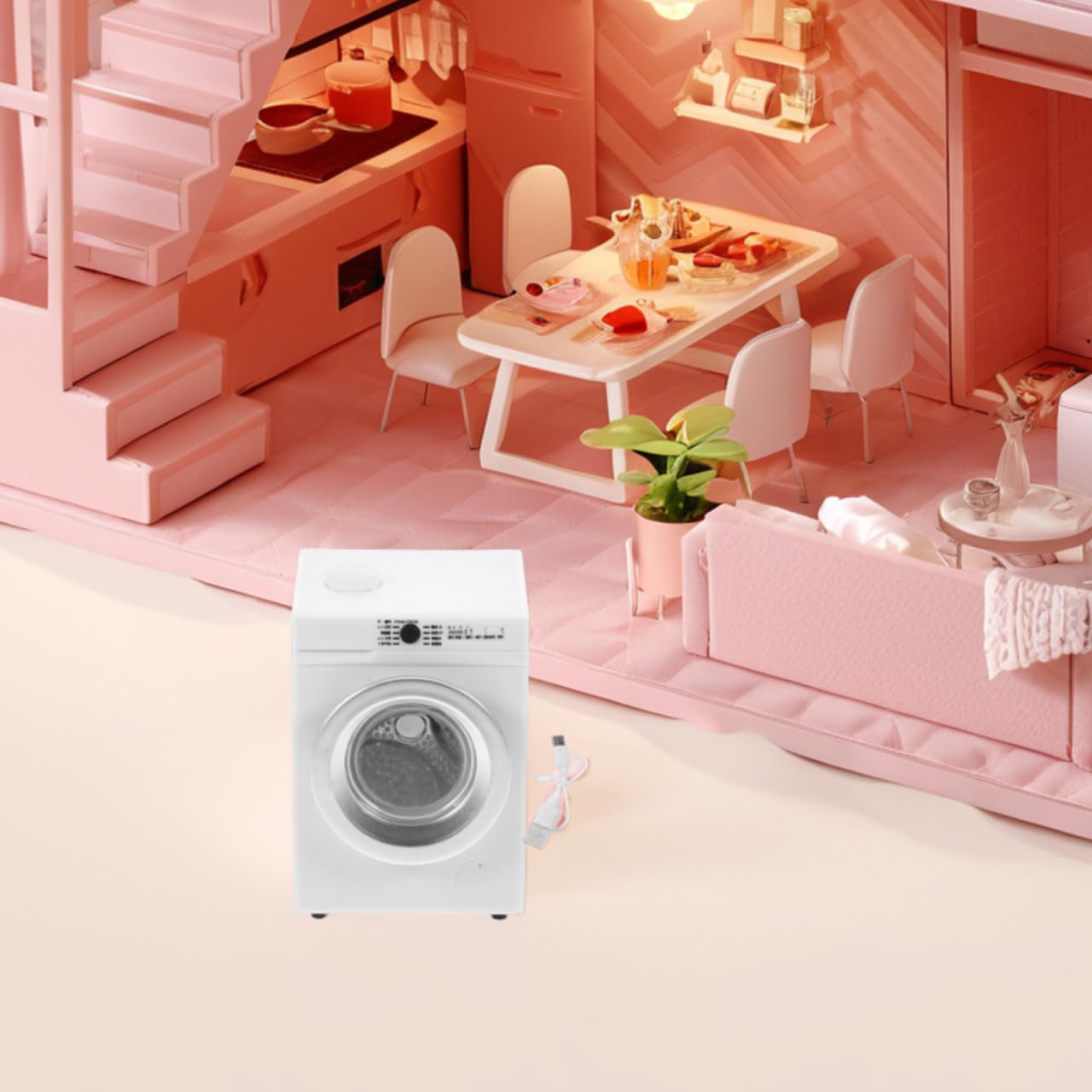 BESTonZON Modèle Miniature Machine À Laver 1:12 Rechargeable avec Porte Rotative Et Vêtements Lavables Jouet Interactif pour Maison De Poupée Accessoire De Jeu