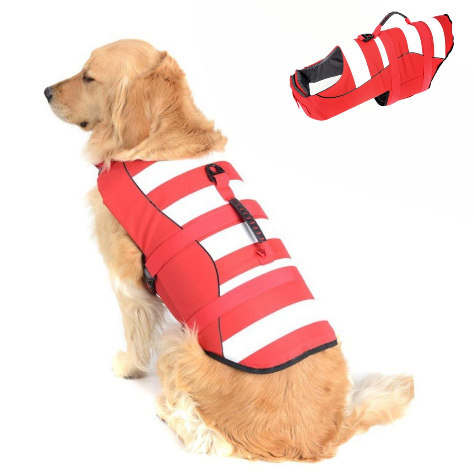 Dog Shrimp-Like Life Jacket, High Buoyancy Adjustable Preserver for Small Medium Large Dogs, Safety Rescue Vest Outdoor Sport Swimming & Boating (Red,2XL)