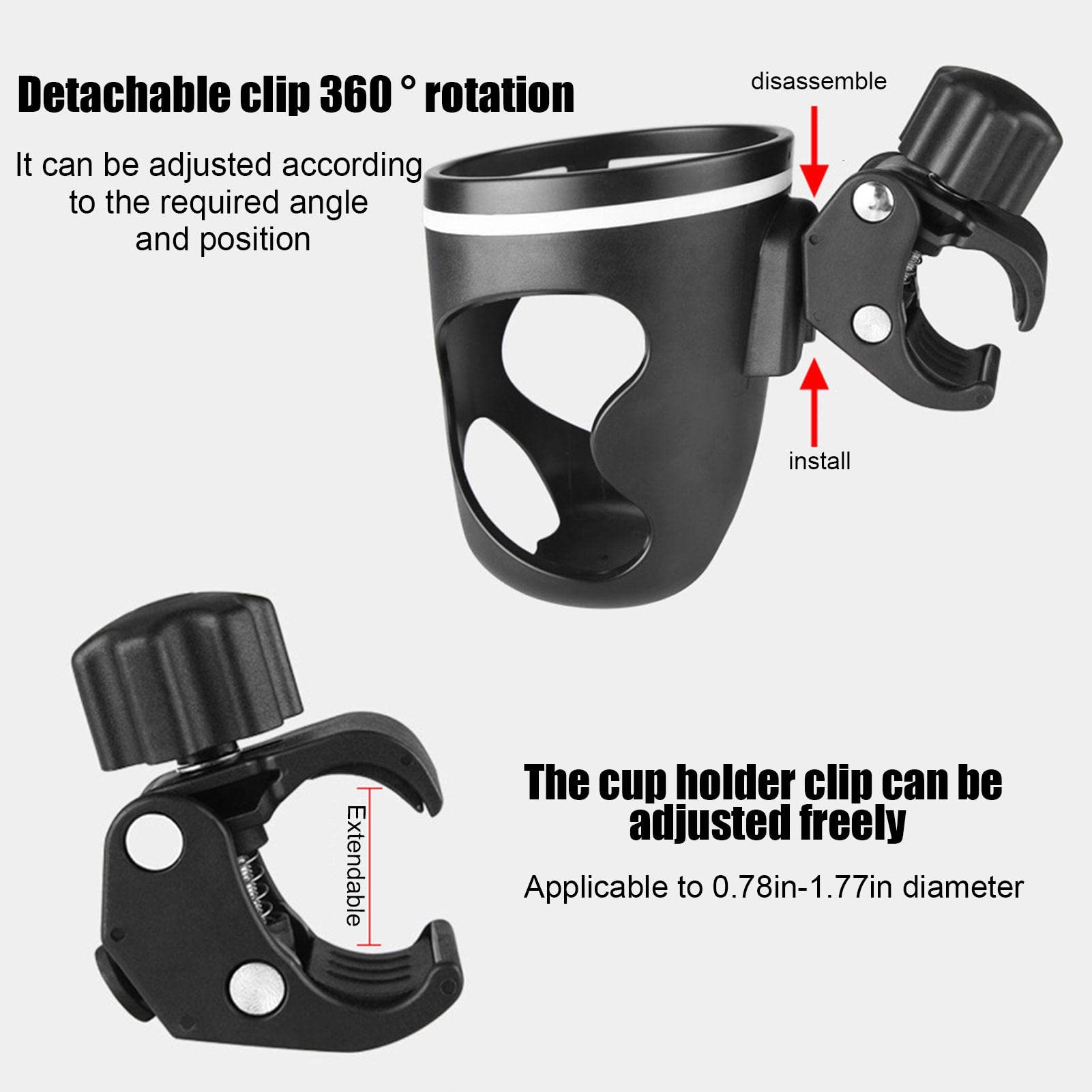 Keptfeet 5 Portabicchieri per Passeggino - Portabevande 2 in 1 Regolabile | con Supporto per Telefono,Portacellulare Universale 2 in 1 per Passeggino, Bici, Sedia a rotelle, deambulatore, Scooter