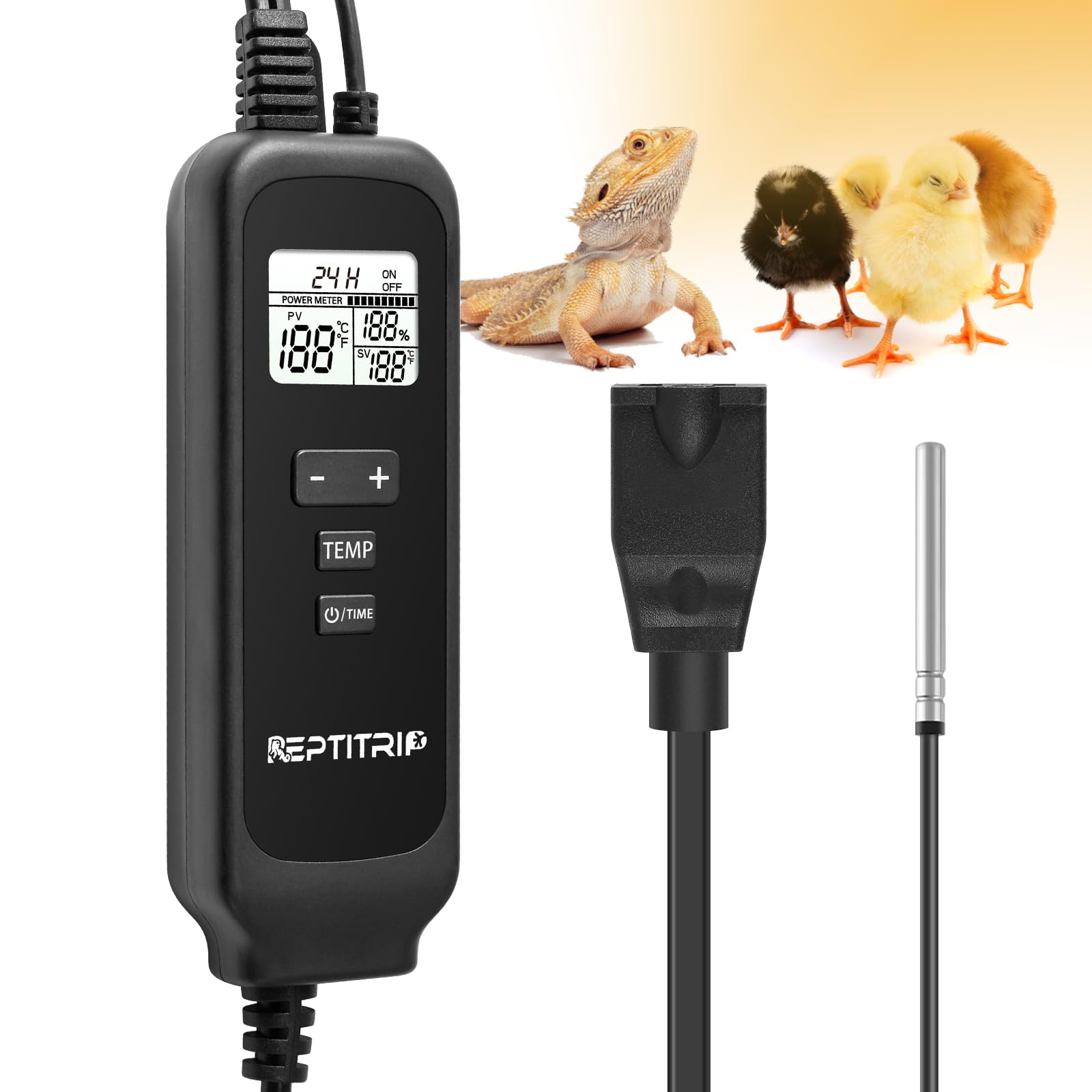 Reptile Thermostat with Temperature Probe, Dimmable Thermostat for Reptile Heat Lamp Heat Pad, PID Temperature Controller, Support ℉/℃, Memory Function