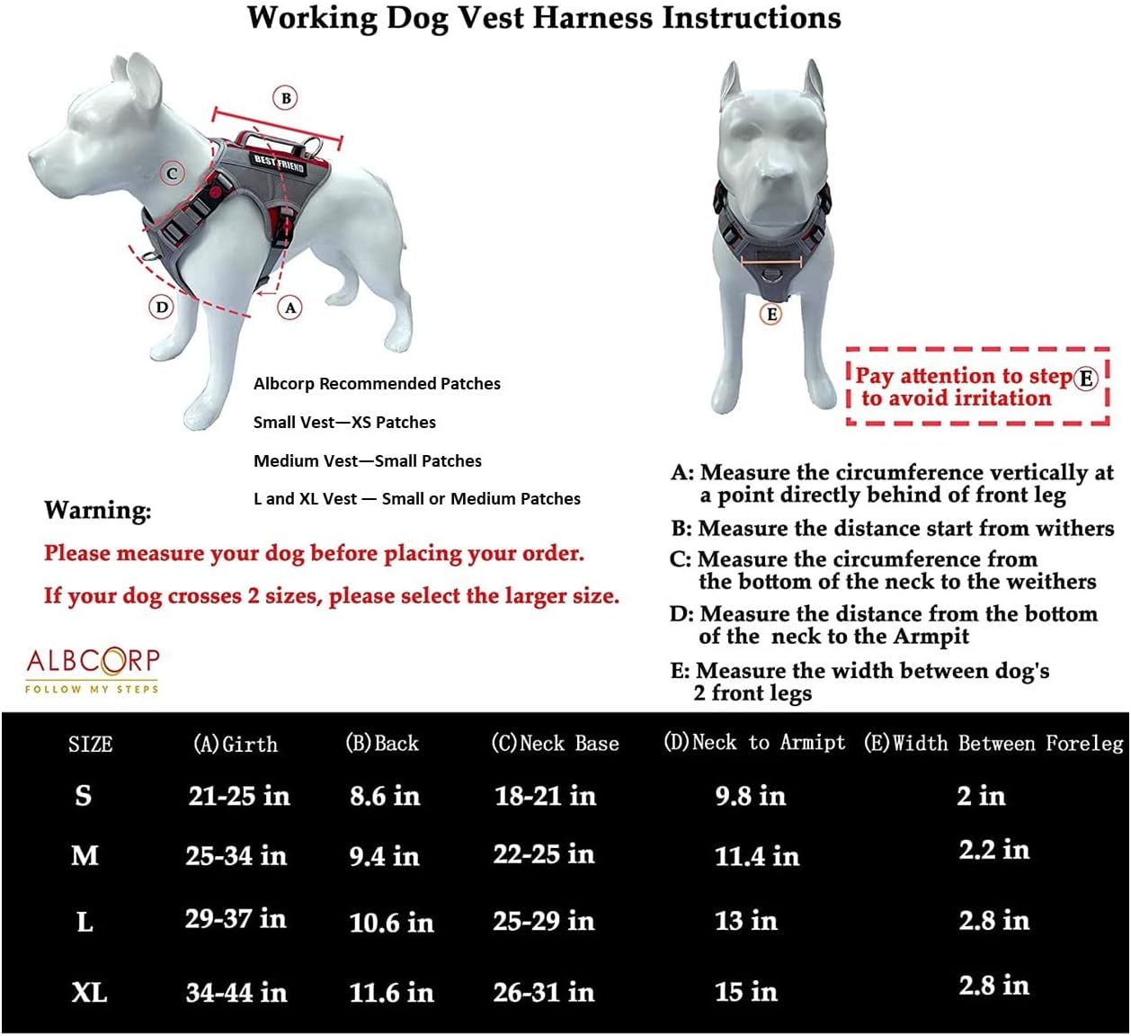 Albcorp Tactical Working Dog Vest Harness - No-Pull Service Dog Jacket with Reflective Hook & Loop Patches - Padded Handle, Buckles with Quick Release Buttons, Adjustable Straps - Blue, Medium