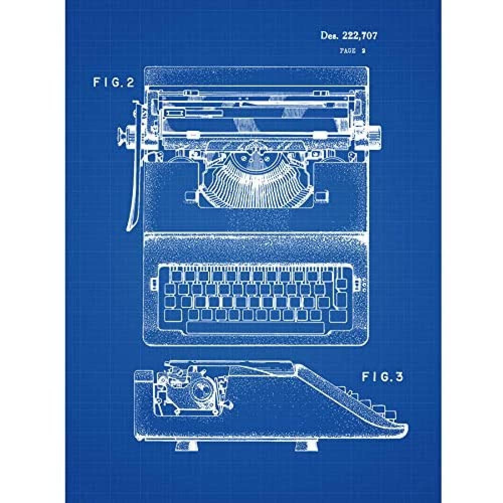 Wee Blue Coo Typewriter Blueprint Unframed Art Print Poster Wall Decor 12X16 Inch